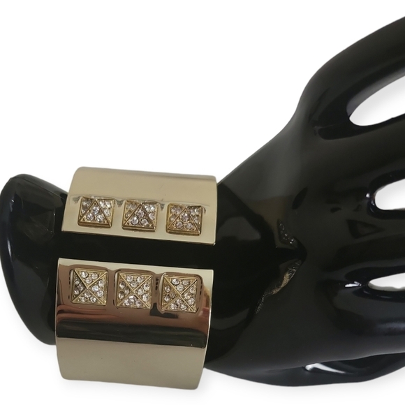 Victoria's Secret "Scandalous" Goldtone & Rhinestone Hinged Cuff Bracelet - Picture 2 of 9